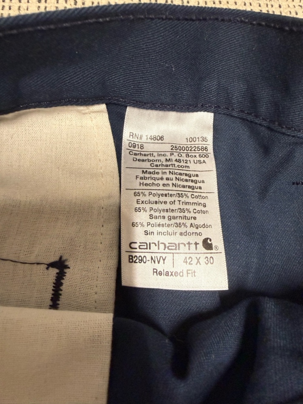 2 Men’s Carhartt Blue Twill Relaxed Straight Fit Work Pants - Picture 4 of 6
